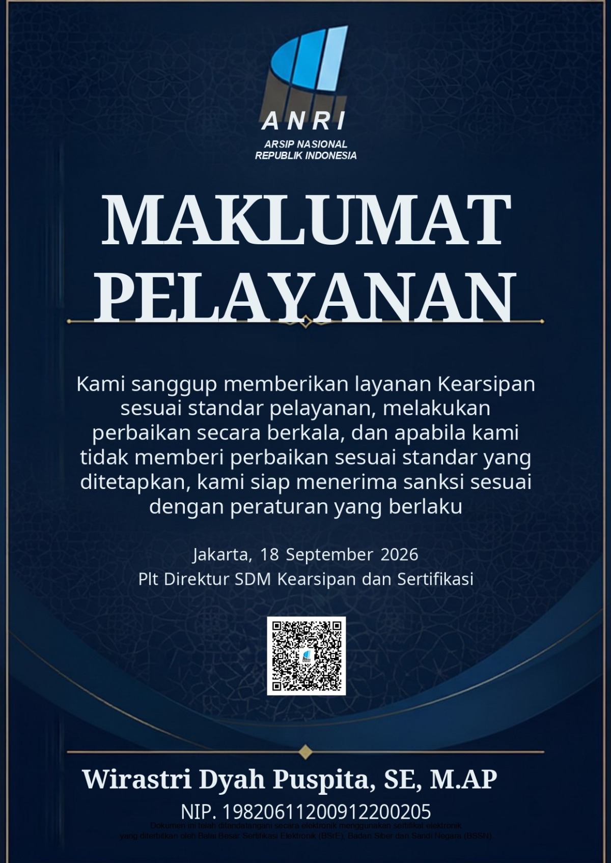 Maklumat Layanan Sertifikasi SDM Kearsipan